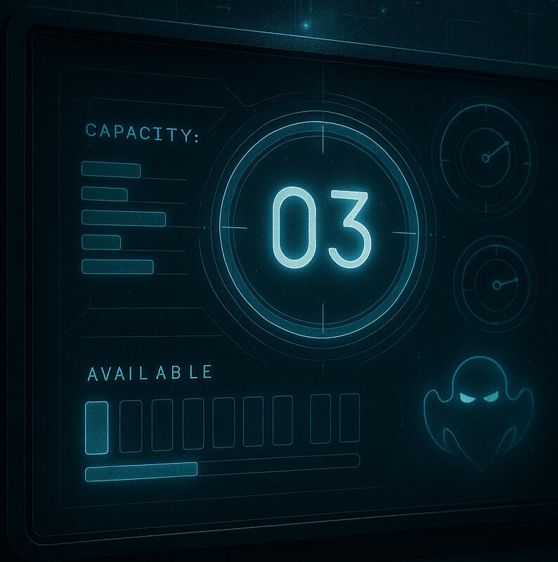 Content Automation with Ghost Engine Ghost hologram above digital tablet showing streamlined marketing workflow